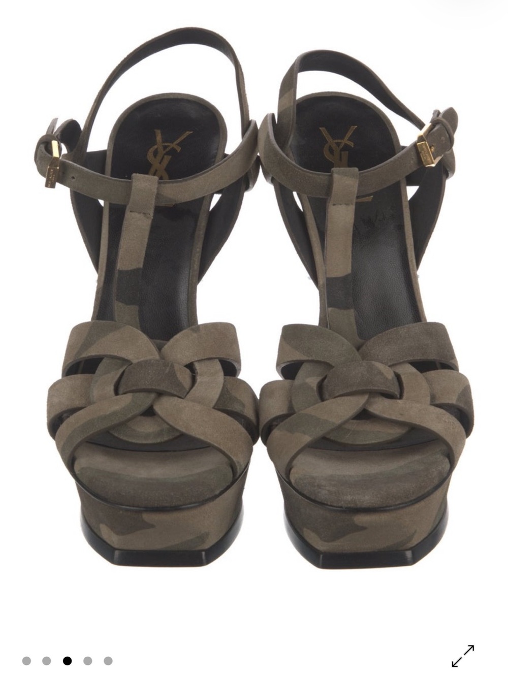 SOLD — YSL Olive Green Camouflage Suede Tribute Platform Sandals - Picture 1 of 8